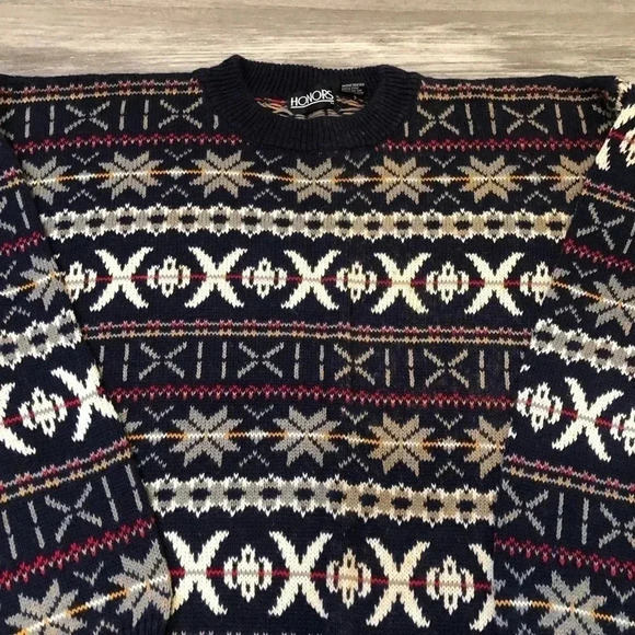 Vintage 90s Honors Geometric All over‎ Print Acrylic Knit Sweater Size Large - Picture 2 of 6